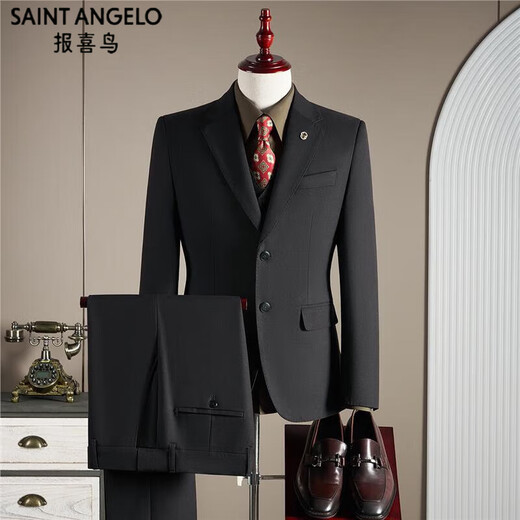 Angel Bird Men's Wool Suit Suit Men's Autumn and Winter High-end Business Formal Wear Plus Size Groom Wedding Suit Three-piece Black Single-piece Suit M (95-110 Jin Jin equals 0.5 kg)