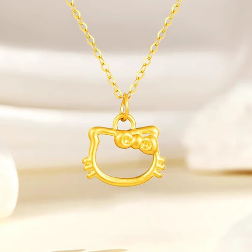 Chow Tai Fook pure gold 999 Kitty hollow cat gold pendant hellokitty bow clavicle necklace Chinese Valentine's Day gift KITTY cat pendant + S925 gold necklace