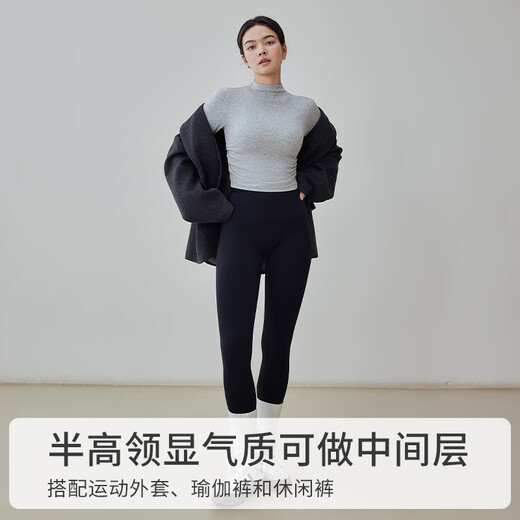 Gigt Jiji yoga clothing top women's autumn and winter half-high collar yoga T-shirt running fitness clothing outer wear Pilates training clothing lotus root pink S