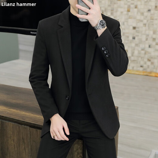 Lilan Men's Small Suit Jacket Casual Business One-piece Western Formal Wear 2025 Autumn and Winter Large Size Men's Wool Jacket Black Brand Clearance Broken Size 2XL