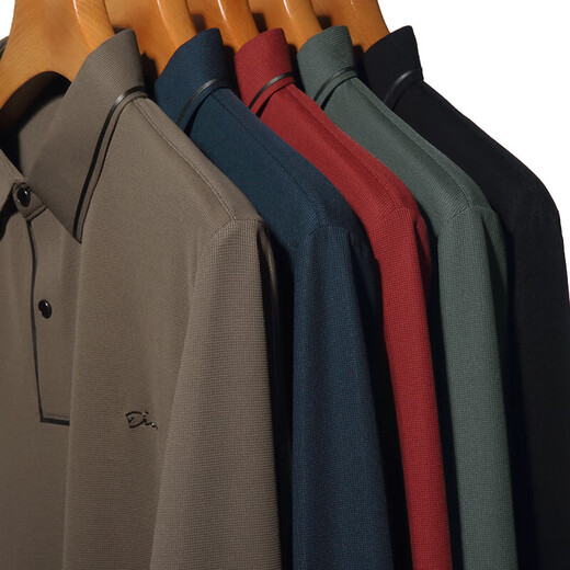 Dad's long-sleeved T-shirt seamless lapel Polo shirt middle-aged and elderly spring and autumn men's business casual T-shirt dark blue L 170 size 110-125Jin Jin equals 0.5 kg