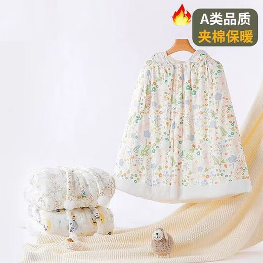 Disney Baby Windproof Jacket for Spring, Autumn and Winter Outings with Velvet Blanket for Boys and Girls, New Year's Eve Festive Jacket, Baby Cloak, Blossoms (Cotted, Thickened, Reachable) 100 One Size (Suitable for 0-6 years old)