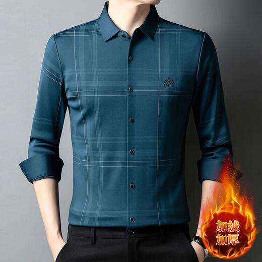 SEVEN 2025 winter middle-aged velvet warm shirt men's business formal long-sleeved new style black S 165