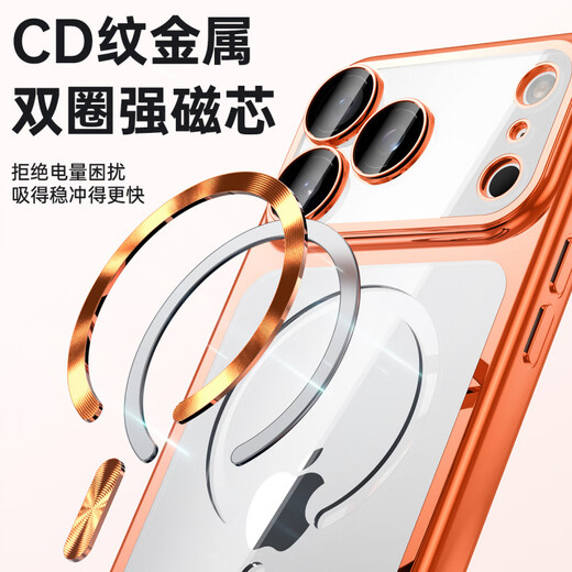Endless is suitable for Apple 17Pro Max mobile phone case iPhone17 transparent magnetic all-inclusive anti-fall protective cover 17pro new model comes with integrated dust plug soft shell fashionable men and women Apple 17Pro Orange comes with integrated dust plug