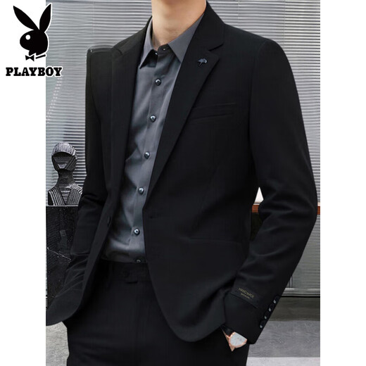 Playboy high-end customized casual suit suit men's formal spring and autumn business small suit groom wedding dress jacket dark gray suit + trousers XL size (recommended 121-140Jin Jin equals 0.5 kg)