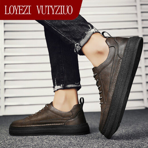 LOYEZI VUTYZIUO light luxury men's shoes 2025 autumn and winter new sneakers for men genuine leather soft sole sports work business casual leather shoes for men Khaki 41 standard leather shoe size