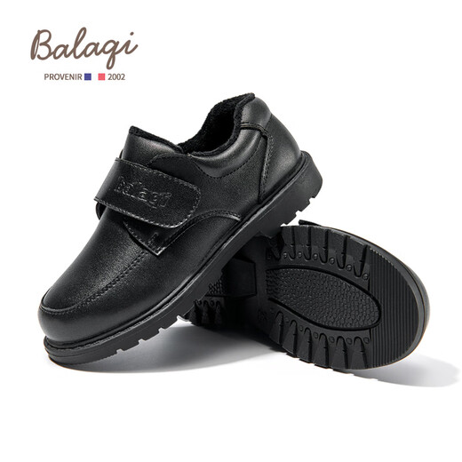 Balachi children's leather shoes boys winter velvet black leather shoes little boy British style leather shoes velvet BL3509 black 32