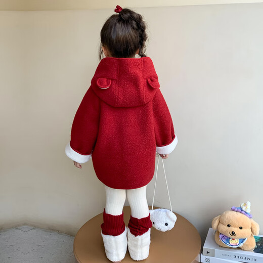 G.duck Little Yellow Duck Mädchen-Herbst- und Winterjacken, Wollpullover, Kinder-Winterkleidung sowie dicke Samtkleidung, Baby-Winterkleidung aus Baumwolle mit Kapuze, Rot, 110 cm