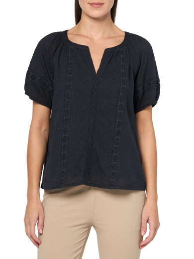 LUCKY BRANDLucky Brand Women's Lace Trimmed Country Shirt Black XL