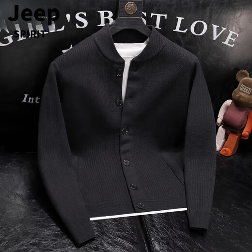 JEEP SPIRIT2025 Autumn and Winter New Solid Color Stand Collar Knitted Cardigan Jacket Men's Versatile Sweater Henry Collar Sweater Caramel Color M 100-115Jin Jin is equal to 0.5 kg