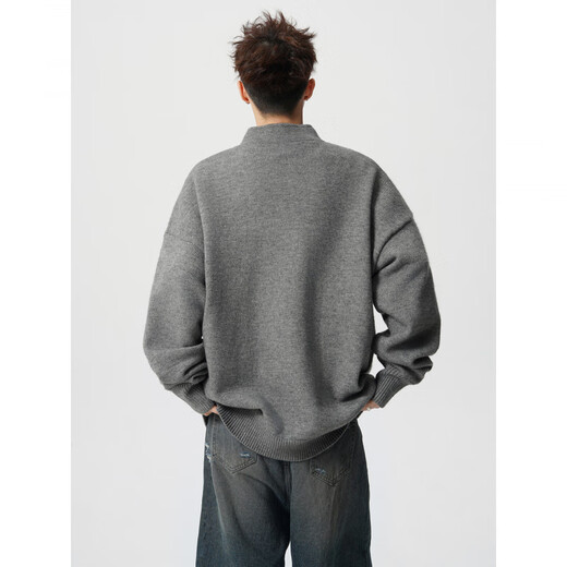 OEMG Old Money Style Henley Collar Sweater Men's Autumn High-Quality Loose Casual Lazy Trendy Brand Sweater Jacket Dark Gray XL Recommended 110-130Jin Jin equals 0.5kg