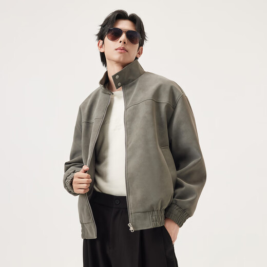 Gxg.jeans Men's Clothing Multicolor Simple American Retro Loose Stand Collar Jacket Men's 25th Autumn New Arrival Gray L (175)