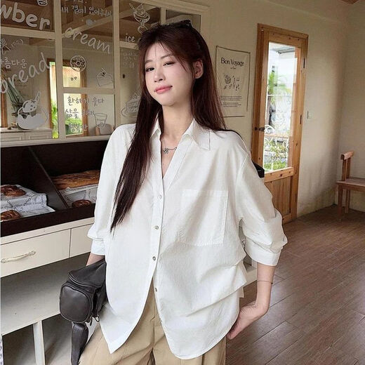 Jingdomeng white retro high-end temperament long-sleeved shirt women's 2025 autumn waist slimming casual versatile niche shirt white M (95-105Jin Jin equals 0.5 kg)