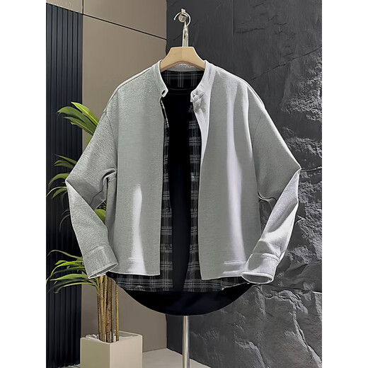 Pierre Cardin Autumn New Simple Fake Two-Piece Henley Collar Cardigan Sweater Men's Trendy Loose Versatile Fashion Casual Jacket Black M 100-120Jin Jin equals 0.5 kg