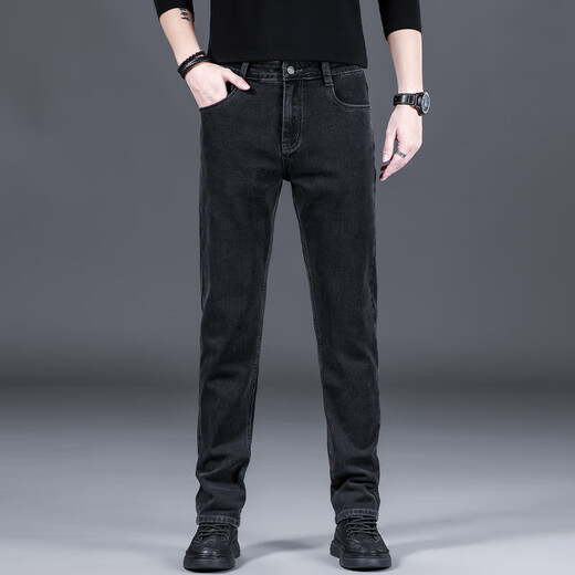 Winter velvet jeans for men, winter thickened, loose, trendy, straight elastic, warm trousers, workwear casual pants 900 gray, autumn and winter, cold protection, velvet 33, recommended 140-150 Jin Jin equals 0.5 kg