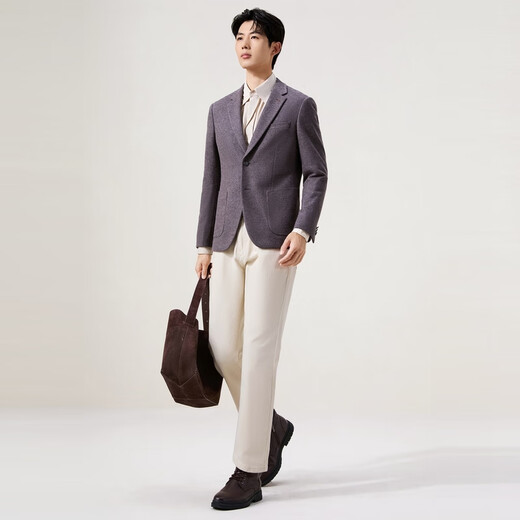 Qipai шерстяной мужской осенний жаккардовый пиджак с плоскими лацканами против морщин, осень 2025 года, для людей молодого и среднего возраста