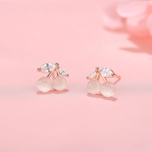 Lugeli cherry cat eye earrings for women sterling silver simple small earrings 2025 new trendy 925 silver sweet and cute earrings cherry cat eye earrings