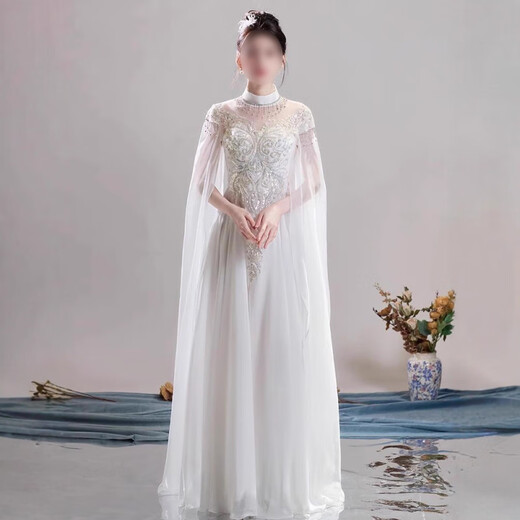 Timochi guzheng performance clothing Hanfu folk music performance dress Chinese style female white student art exam chorus fairy skirt long white L