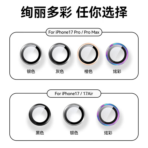 TGVI S AR anti-reflective Apple 17promax lens film iPhone Air independent lens 17Pro all-inclusive anti-fall and anti-scratch tempered glass transparent second-stick lens film Apple 17 colorful AR anti-reflective