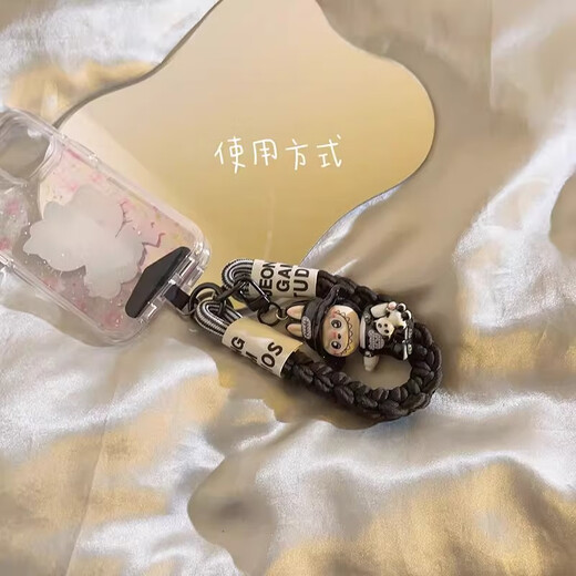 TAFN mobile phone lanyard mobile phone chain wrist anti-theft lanyard women's anti-lost rope wrist clip Apple Android universal cute fresh high-value short three-strand thick braided contrast color black + doll gasket