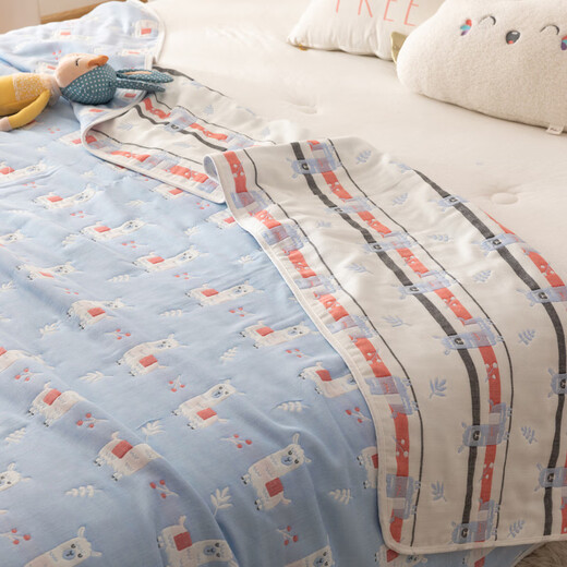 Summer nap small blanket, children's baby blanket, air-conditioned blanket for bed, Happy Alpaca-Pink 120cm*150cm Children's Towel Quilt-Class A Mother