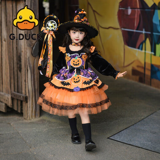 G.duck Little Yellow Duck Official Children's Lolita Style Dress Little Girl Halloween Pumpkin Princess Tutu Skirt 2025 Official Pumpkin Skirt Flagship 100 cm