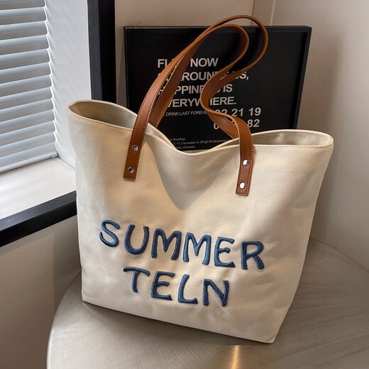 Carany canvas bag women's large capacity 2025 new bag daily commuter versatile shoulder bag summer casual tote bag khaki color [upgraded thickened fabric_shipment insurance_