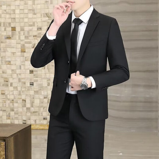 Men's four-piece suit suit, professional business small suit, formal jacket, men's slim fit groom's companion wedding dress 01 Jacket Black + 04 White Lining + 04 Pants Black + Tie XL