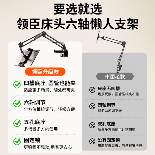 Lingchen Handyhalter am Bett, fauler Tablet-Halter, Bett, spezieller Desktop, drehbarer freitragender Stützrahmen, Video-Drama, Overhead-Shooting-Artefakt, universeller Universal-Clip