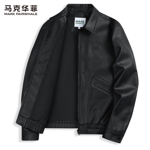 Mark Huafei Ultrasonic Lined Lapel Leather Jacket Men's 2026 Spring New American Retro Embroidered PU Leather Jacket 4606 Black 001 M (170)