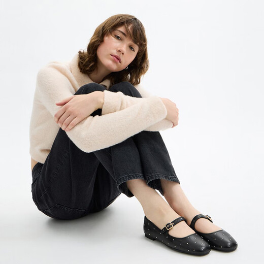 COACH New Year's gift Ole women's mini C-shaped rivet Mary Jane shoes black 38.5