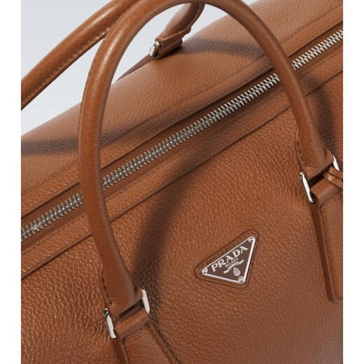 PRADA Luxury Men's Leather Travel Bag Brown One Size