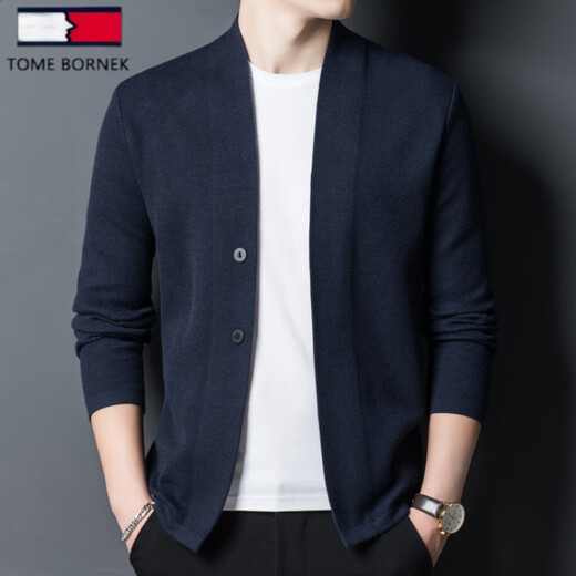 TOME BORNEK 2025 autumn new long-sleeved men's slim-fit sweater casual solid color thickened blended wool cardigan sweater camel XL 175