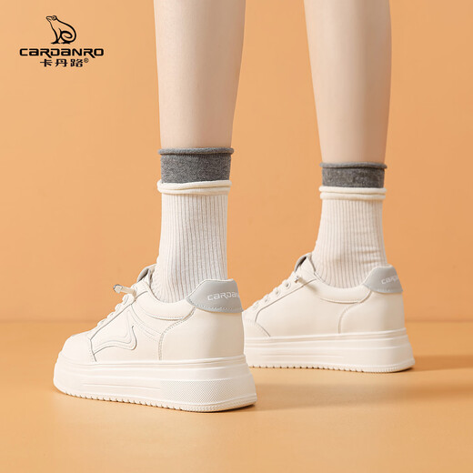 Cardan Road Women's Shoes 2025 New Autumn White Shoes Thick Soled Inner Heightening Women's Skirts Small Versatile Casual Shoes Women Beige 37