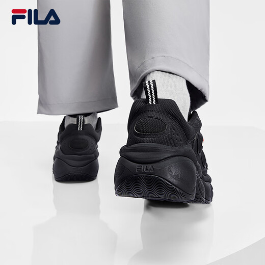 FILA official pea plus velvet shoes dad shoes 2025 winter new casual thick-soled sports shoes men's shoes black-BK 42.5