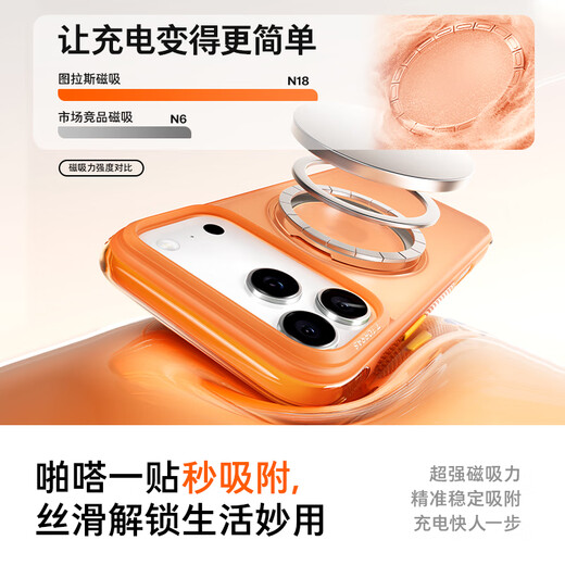 Turas pivot shell O3Air best-selling list | 4-meter air bag anti-fall suitable for Apple 17promax mobile phone case iphone16pro magnetic stand 15 transparent frosted fireworks orange best-selling model iPhone17ProMax