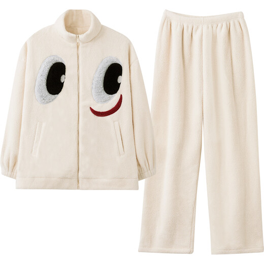 Princess Mark High Collar Zipper Couple Pajamas for Women Autumn and Winter Cute Funny Coral Velvet Wearable Home Clothes for Men QHR06132-Sparkling Eyes Couple Women's L