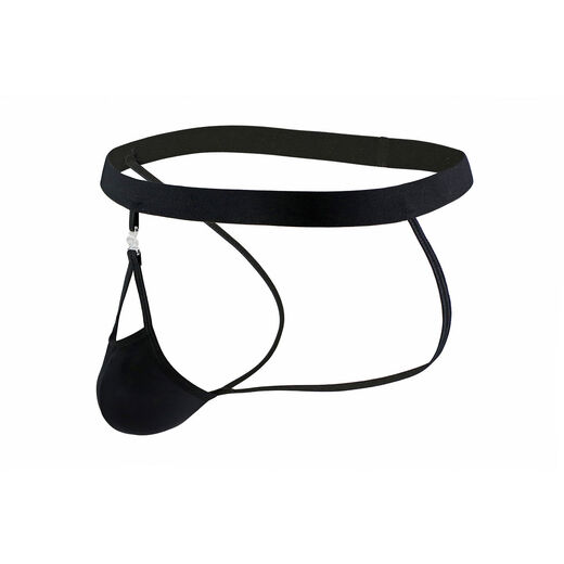 Men's ice silk thongs, silky, translucent, removable convex pouches, thin straps, highly elastic hip-revealing double thongs, sexy, black straps, rose red pouches, L waist 80-87cm