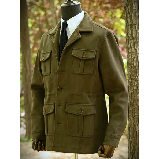 VDJHE spring and autumn hunting jacket imitation deerskin velvet multi-pocket American casual retro workwear khaki style jacket brown XL