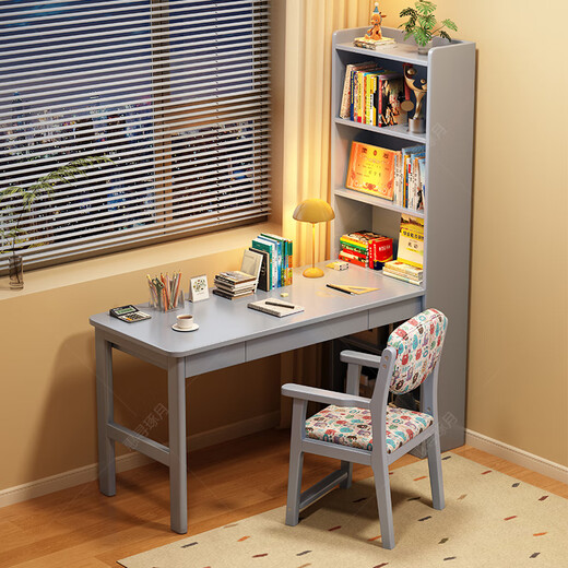 Huixun solid wood corner desk bookshelf integrated children's study table student home desk small apartment corner computer desk walnut color #desk + bookshelf 100cm*60cm*182cm total length 125cm