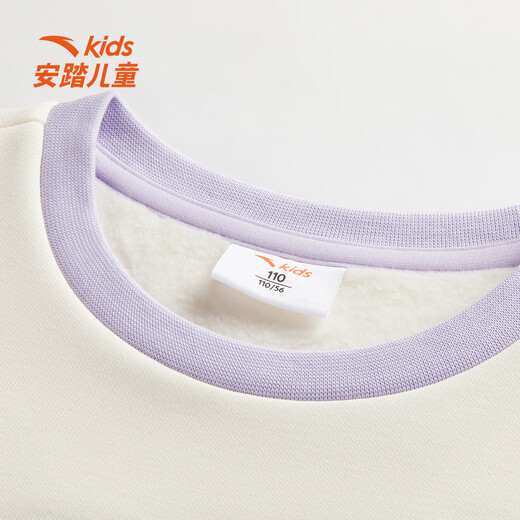 ANTA children's fleece sweatshirt for girls 2025 winter new Chinese ice and snow cute print knitted pullover cheese white-1 fleece 101 cm