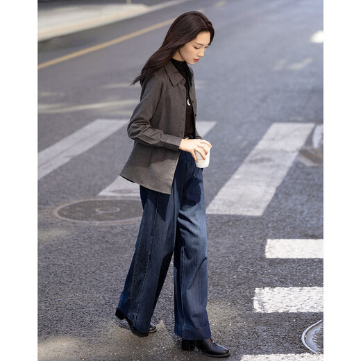 Demana brushed technology winter warm-toned time-tempered lapel patch pocket shirt straight loose shirt women's top