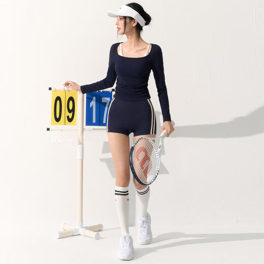 LULULOMDDW yoga wear women's Pilates training fitness slim running fitness long-sleeved T-shirt navy S