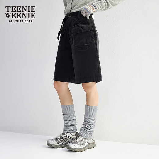 Teenie Weenie Bear Women's Simple Casual Pants 2025 Autumn New Flower Bud Waist Work Wear Velvet Shorts Gray L