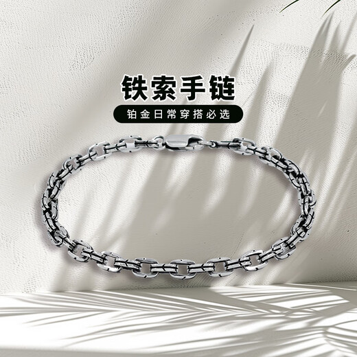 Zhaoliang Double Ring Platinum Bracelet Men's PT950 Platinum Solid Bracelet Fashion Trendy Versatile Birthday Gift for Boyfriend 22.75g Length 20cm Width 6mm