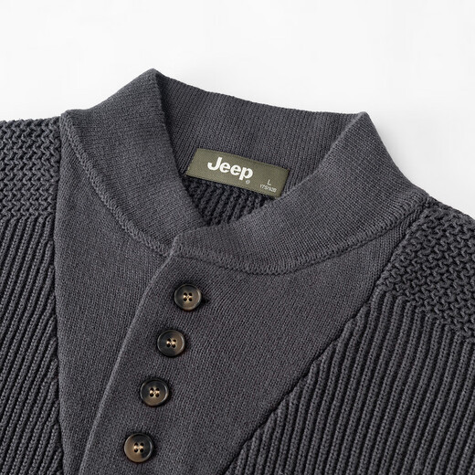 JEEP American trendy Henry collar handsome sweater 20 autumn and winter fashionable warm casual versatile men's sweater gray khaki XL