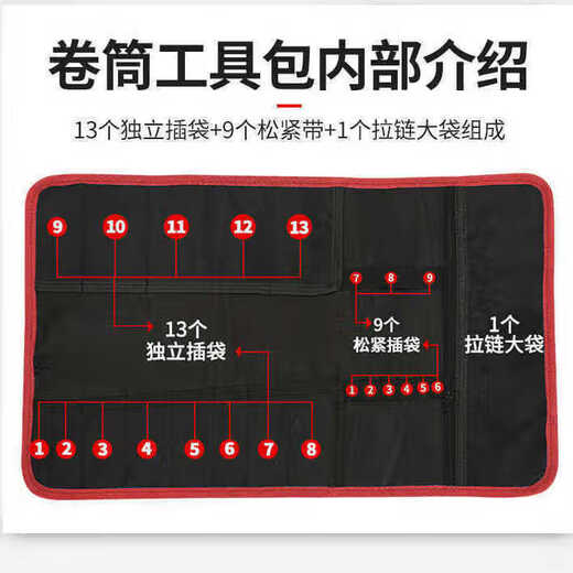 Meikejie Roll Tool Bag Multifunctional Folding Wrench Inner Hexagonal Storage Bag Household Tools Small Jack Storage Bag Red Model Wear-Resistant and Thickened No Tools Included