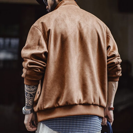 Madden Workwear American Retro Suede Harrington G9 Jacket Men's Loose Stand Collar Vintage Men's Jacket Autumn Yellow Brown Simple Casual Men's Wear/Maillard Wear L Do not mix with light-colored clothing