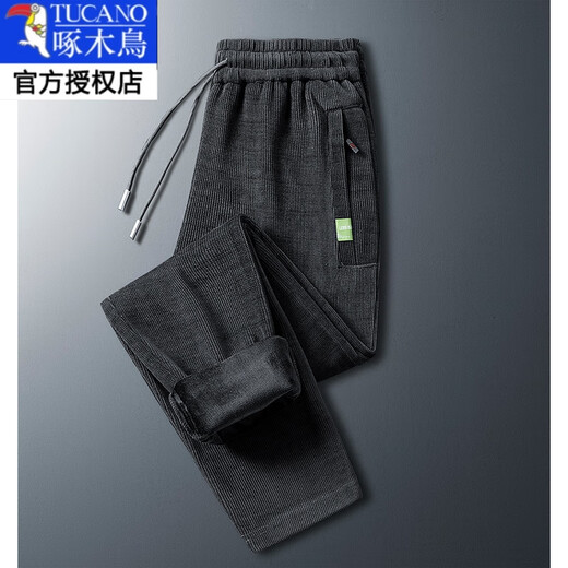 Woodpecker Corduroy Pants Men's Autumn and Winter Velvet Thickened Casual Pants Straight Leg Loose Plus Size Fat Sports Pants Trendy Blue (Straight) Velvet XL