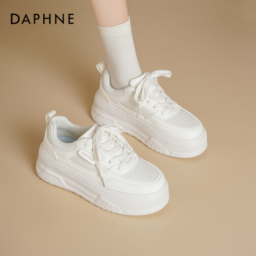 Daphné officielle semelles épaisses chaussures blanches chaussures de planche pour femmes 2025 Nouveau automne en améliorant les chaussures pour femmes respirantes et polyvalentes chaussures de sport décontractées Produit blanc [6 cm d'épaisseur] 37